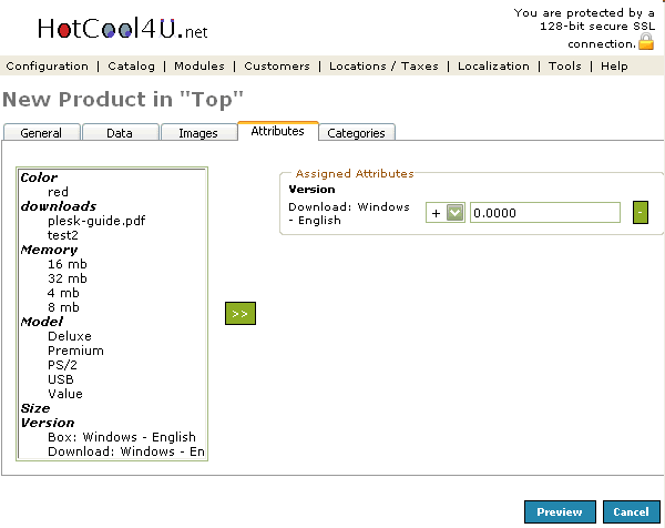 Figure 5.Products Edit Attributes listing page under the Admin>Catalog>Products>Edit>Attributes section.