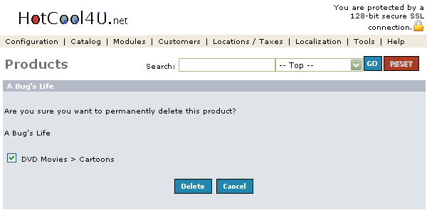Figure 8.Products Delete listing page under the Admin>Catalog>Products>Delete section.