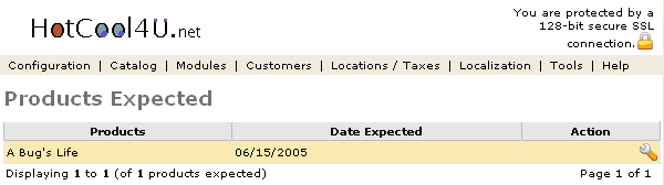 Figure 1. Products Expected listing page under the Admin>Catalog>Products Expected section.